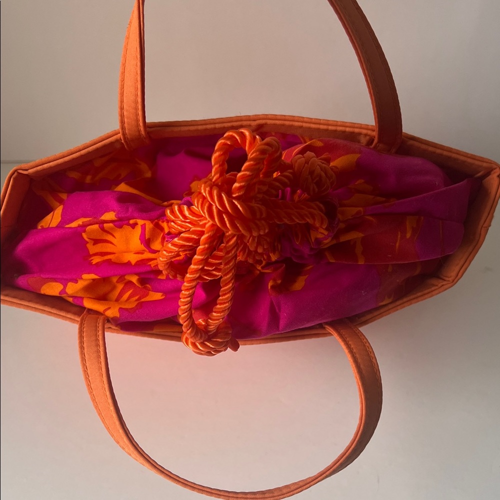 Escada Orange Woven Tote with Pink Drawstring Liner - Picture 3 of 15
